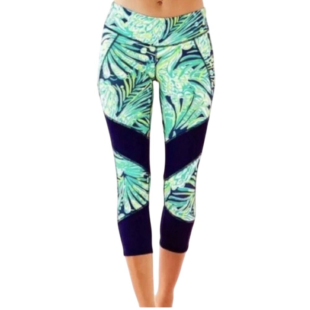 Lilly Pulitzer Luxletic 21" Thea Weekender Women’s Med. Green Blue Crop Legging